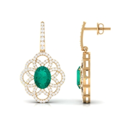 Nature Inspired Emerald Dangle Earrings with Diamond